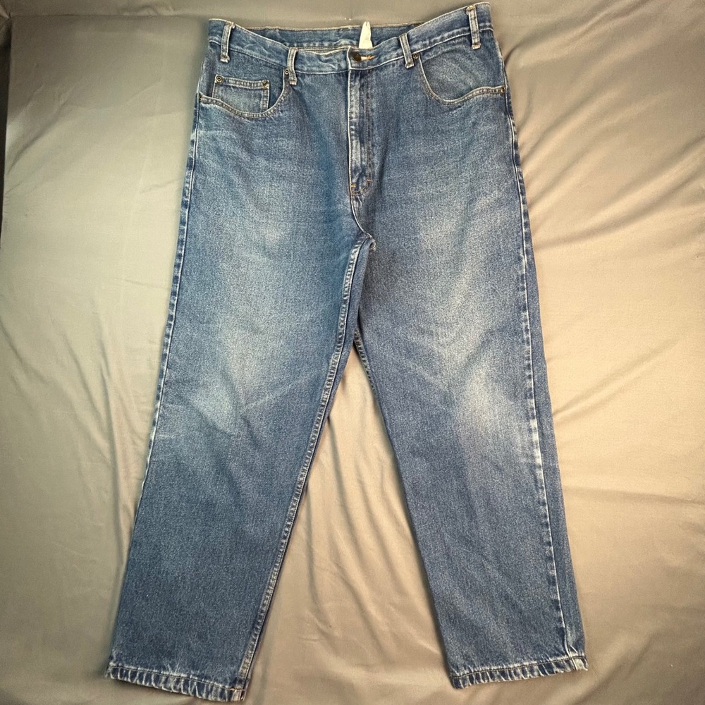 Real Work Wear Mens Straight Leg Denim Jeans Medium Wash 40x30